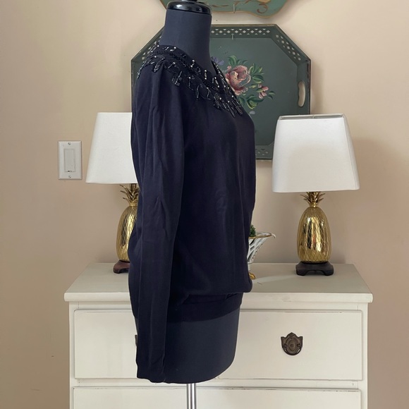 Talbots RSVP Black Beaded Sequin Crew Neckline Sweater Sz M Soft Knit - Picture 5 of 13